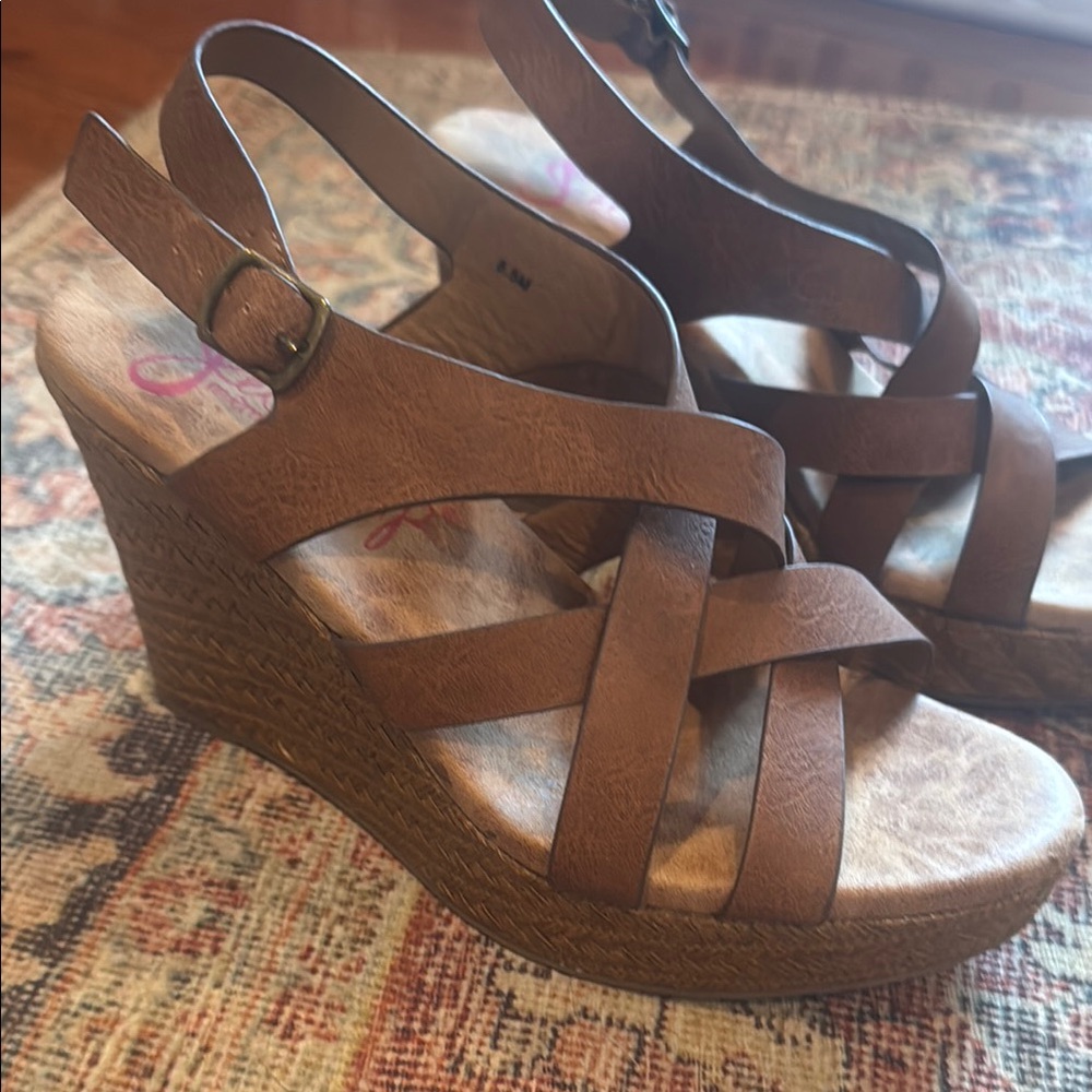 Jellypop Brown Wedge Sandals with Chunky Heel